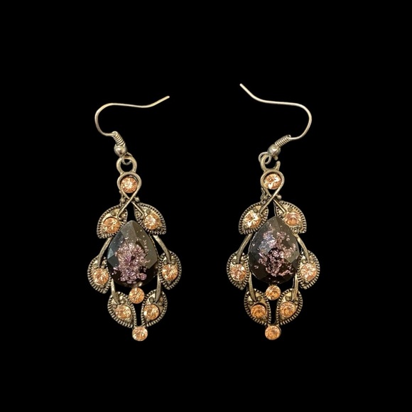 VGT Multicolor Rhinestone Gunmetal Dangle/Teardrop Earrings - Picture 1 of 5